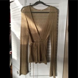 Lace knit top in beige with bell sleeve